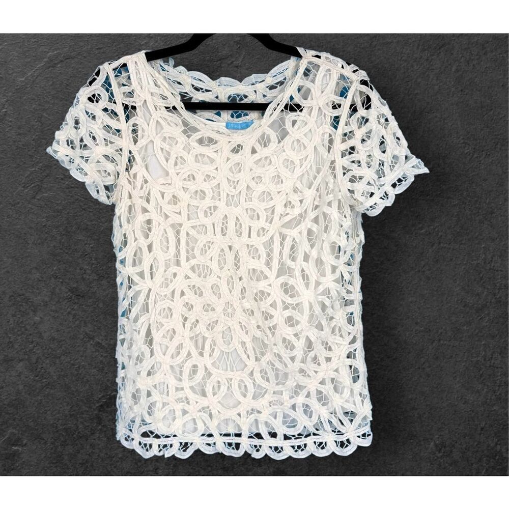 J. Mclaughlin‎ Women's Clarice Lace Cotton Crochet Scallop Blouse White Size XS